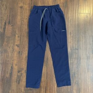 Jaanuu Navy Elastic-Waist Cargo Scrub Pants